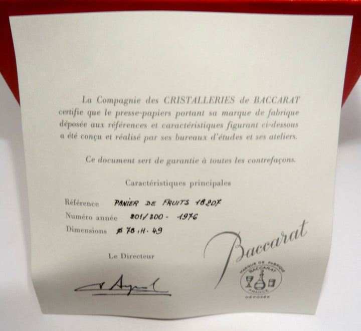 Ball Paperweight Clipboard Crystal Baccarat Sulfide Basket Fruit Numbered - COA