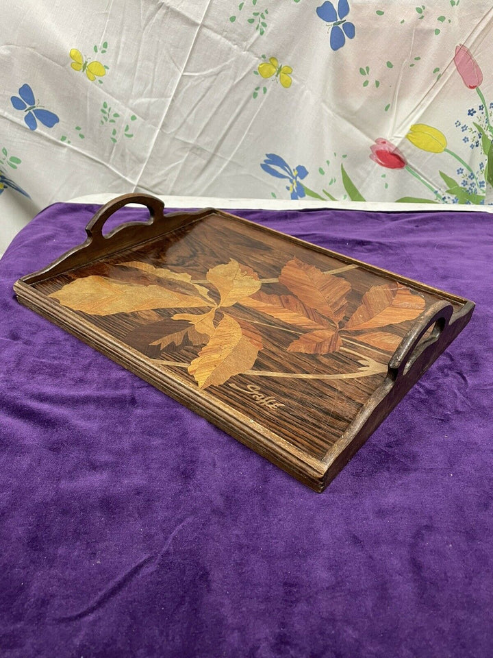 ANCIEN PLATEAU MARQUETERIE SIGNE GALLE ÉPOQUE ART NOUVEAU NOYER