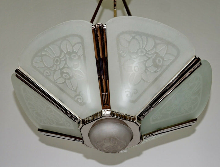 LEON HUGUE : FRENCH ART DECO CHANDELIER ...... 1930 France muller degué era lamp