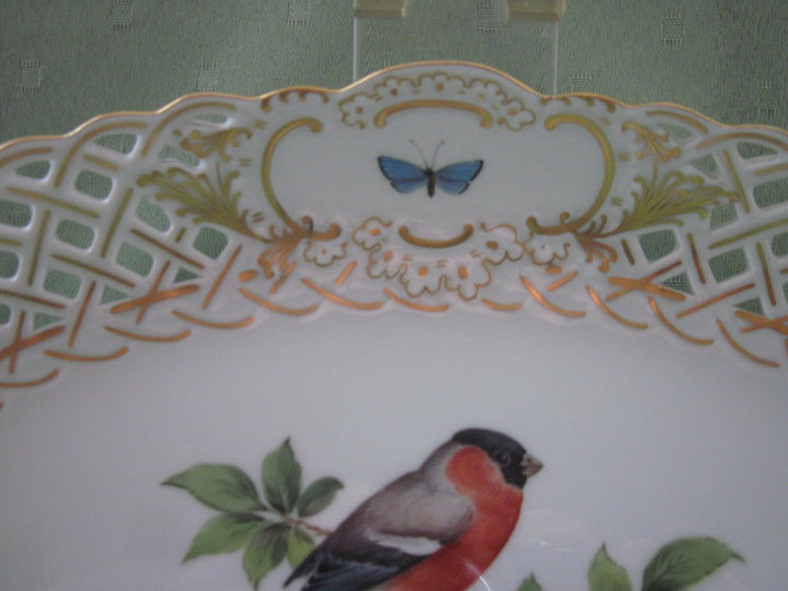 Schöne Meissen Korb-Schale mit Vogel-Dekor, Insekten und Gold