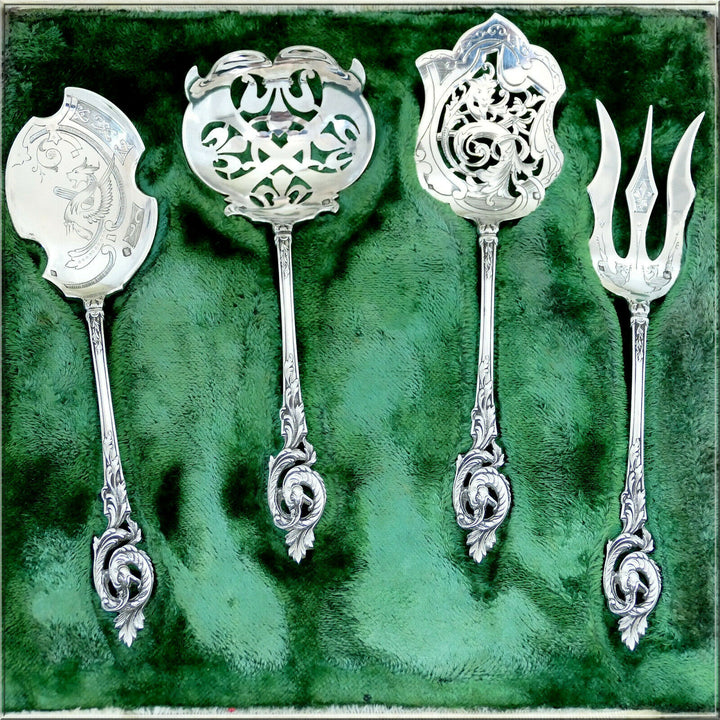 Canaux Masterpiece French Sterling Silver Dessert Set 4 Pc, Dragon, Box