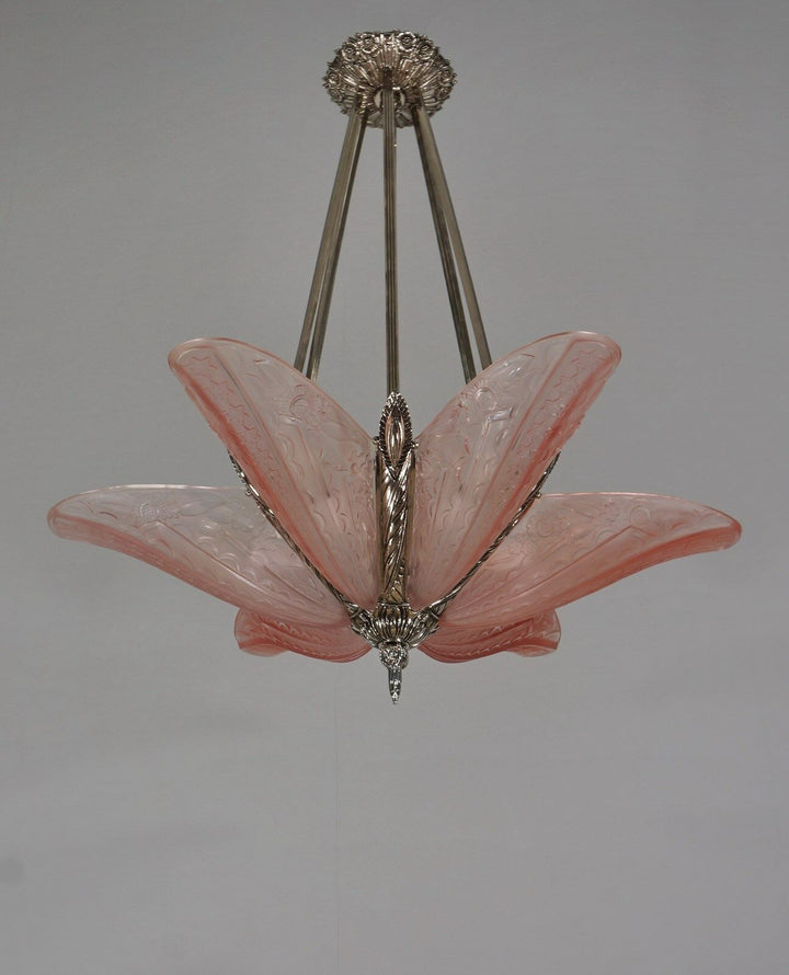 DONNA : FRENCH 1930 ART DECO STARBURST CHANDELIER ........ lamp muller era 1925