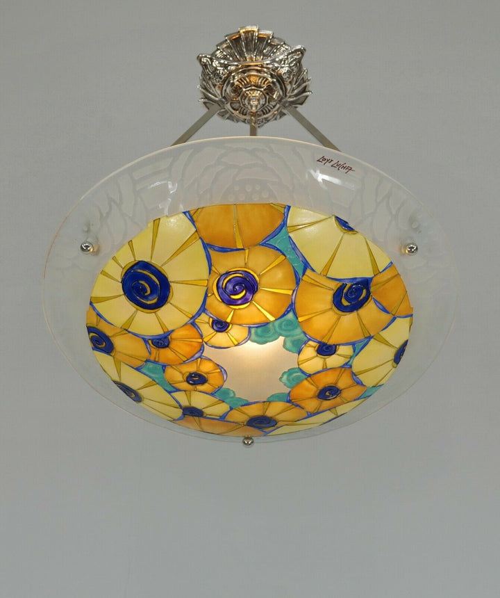 LOYS LUCHA : FRENCH 1930 ART DECO CHANDELIER ...... pendant lamp daum era France