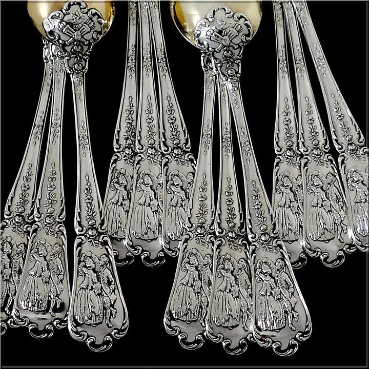 Puiforcat Masterpiece French Sterling Silver 18k Gold Tea Spoons Set 12 Pc, Box
