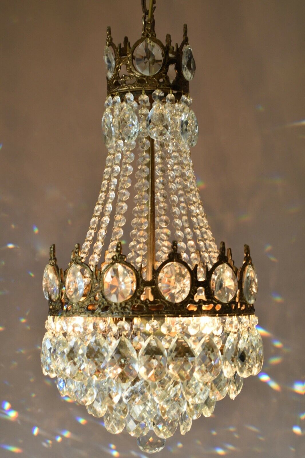 Original Vintage Crystal Chandelier, Antique Home Lighting, lamp, Light Pendant