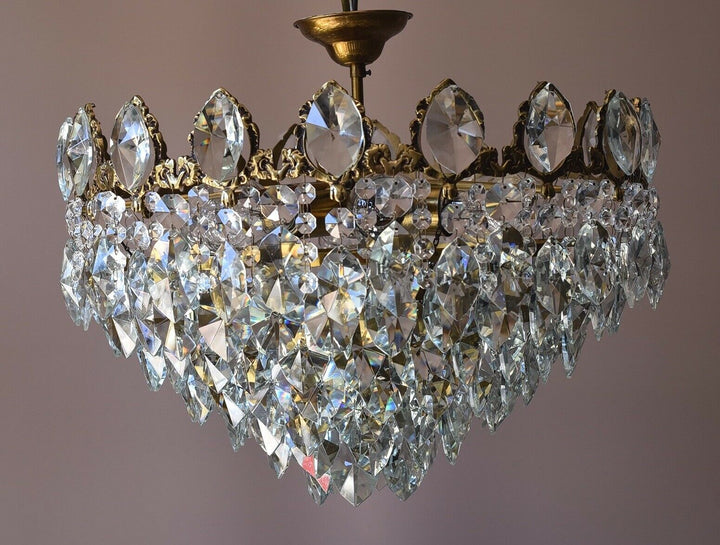 Flush Antique French Vintage Crystal Chandelier Pendant Low Ceiling Lighting