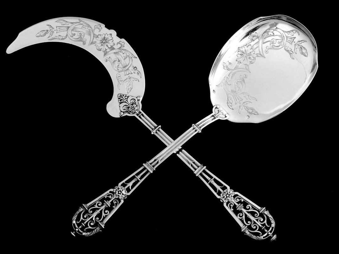 Puiforcat Fabulous French All Sterling Silver Ice Cream Set 2 pc Fantasy Ferrure