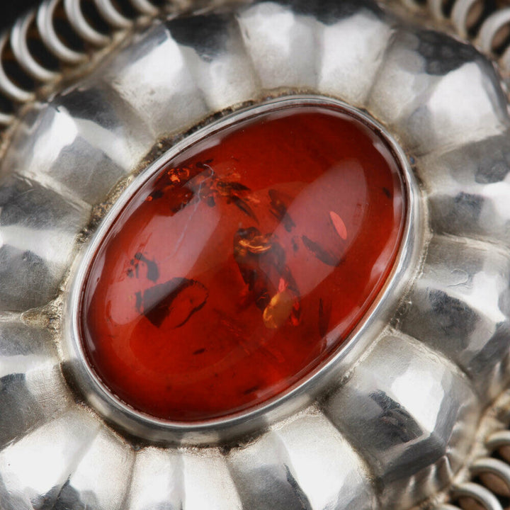 Georg Jensen Sterling Brooch # 155 with Amber. Design: GJ himself. VERY RARE.