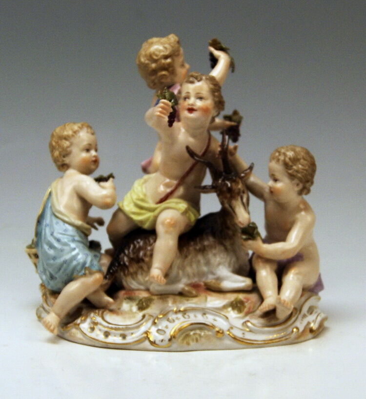 MEISSEN FIGUR GRUPPE DER HERBST PUTTEN MIT GEISSBOCK THE AUTUMN MNR:2499 UM 1860