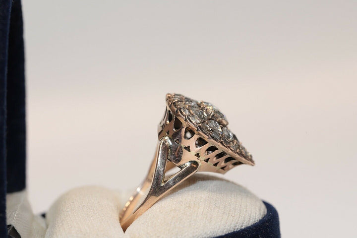 アンティーク 8K ナチュラルローズカットダイヤモンドのハートスタイルリング