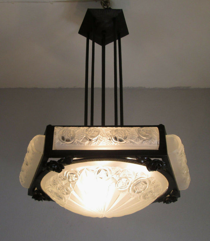 STUNNING FRENCH ART DECO CHANDELIER 1925 OF DAVID GUERON ( DEGUE )