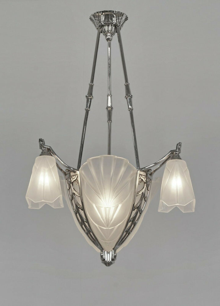 DEGUÉ & JAMAIN : FRENCH 1930 ART DECO CHANDELIER ....... lamp muller era France