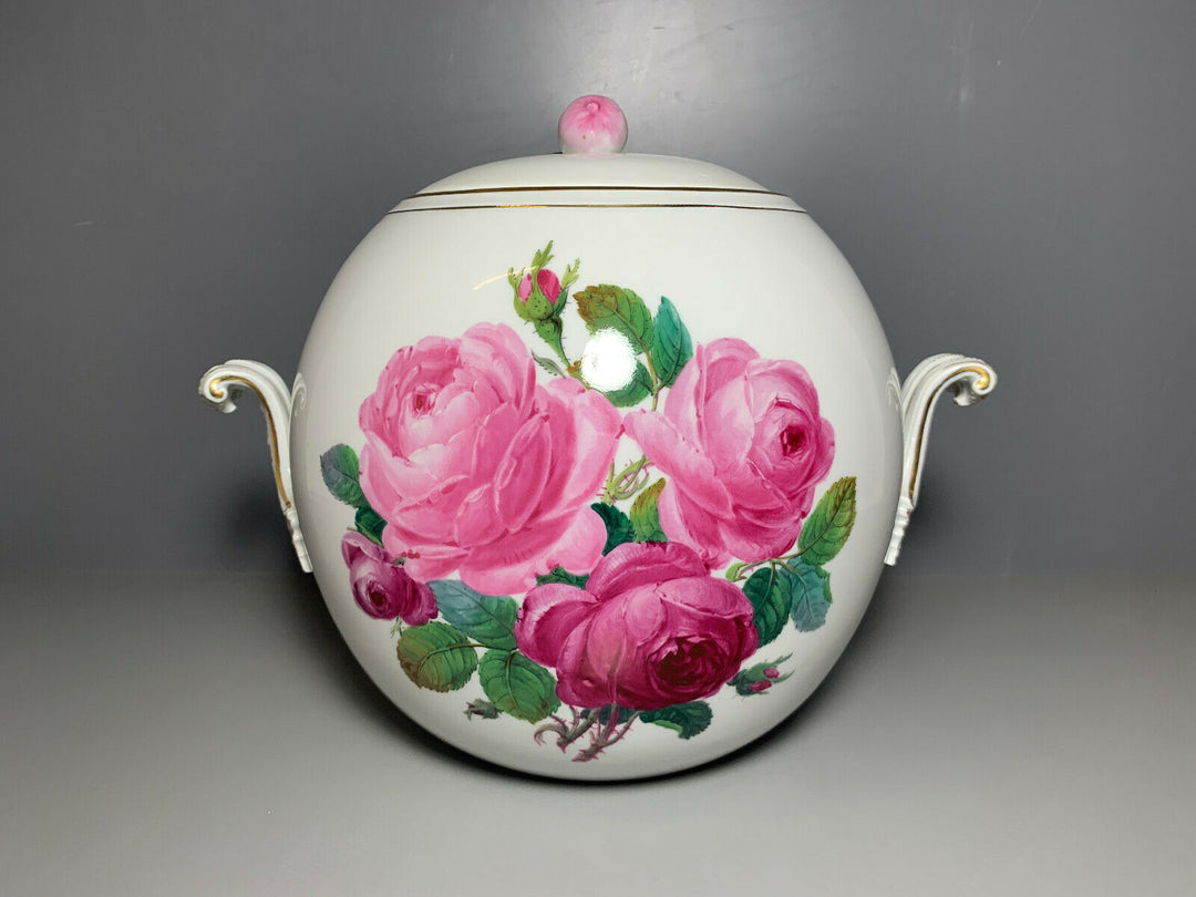 GROSSE MEISSEN BOWLE DECKEL TERRINE BLUMEN ROSEN ROSENMALEREI GUTER ZUSTAND
