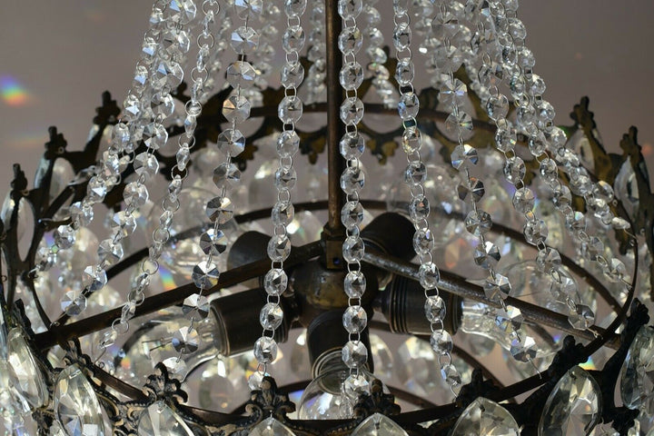 Two Matching Antique Vintage Crystal Chandeliers, Ceiling Lighting, pendants