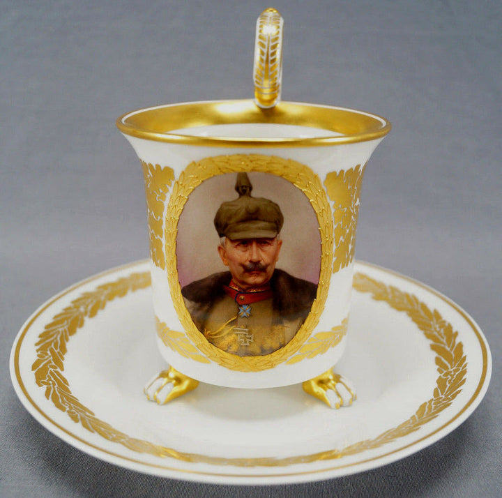 KPM Berlin Hand Painted WWI Wilhelm II Portrait & Gold Leaf Empire Form Cup