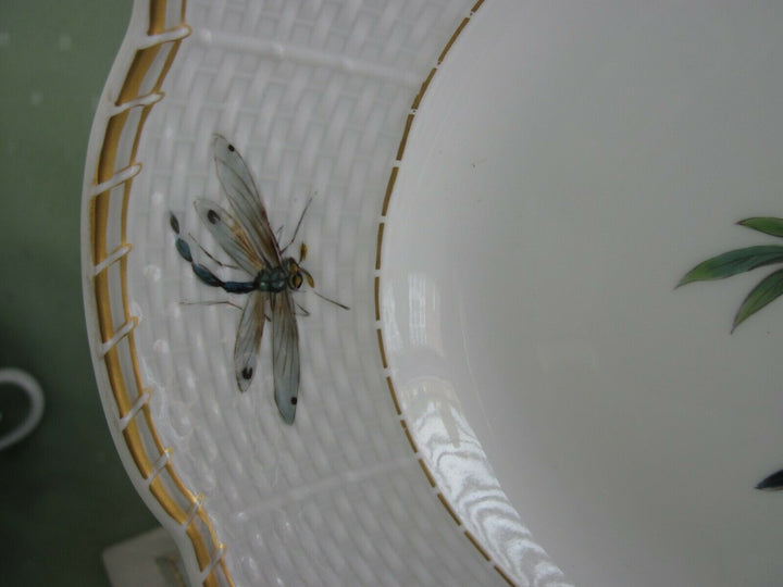 Schöne große Meissen Vorlege-Platte mit Vogel-Dekor und Insekten-Malerei