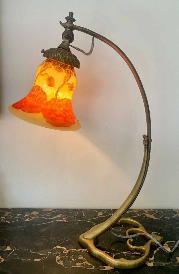 ル・ヴェール・フランセ（シュナイダー兄弟）アンティークテーブルランプ　ポピーの花