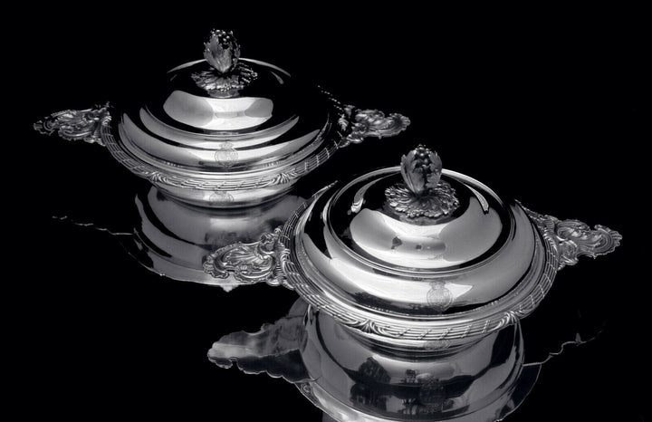 ODIOT, 2 COVERED 950 STERLING SILVER LOUIS XVI VEGETABLE SERVERS 1850-1899 BOWLS