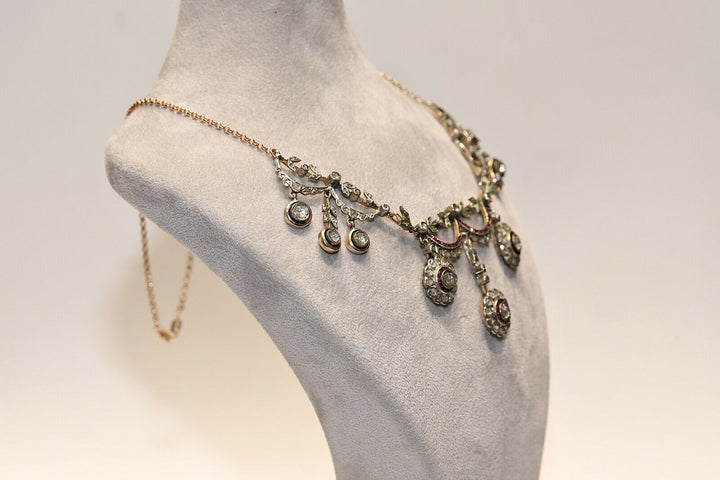 アンティーク オスマン 8K ナチュラルダイヤモンドとルビーのネックレス