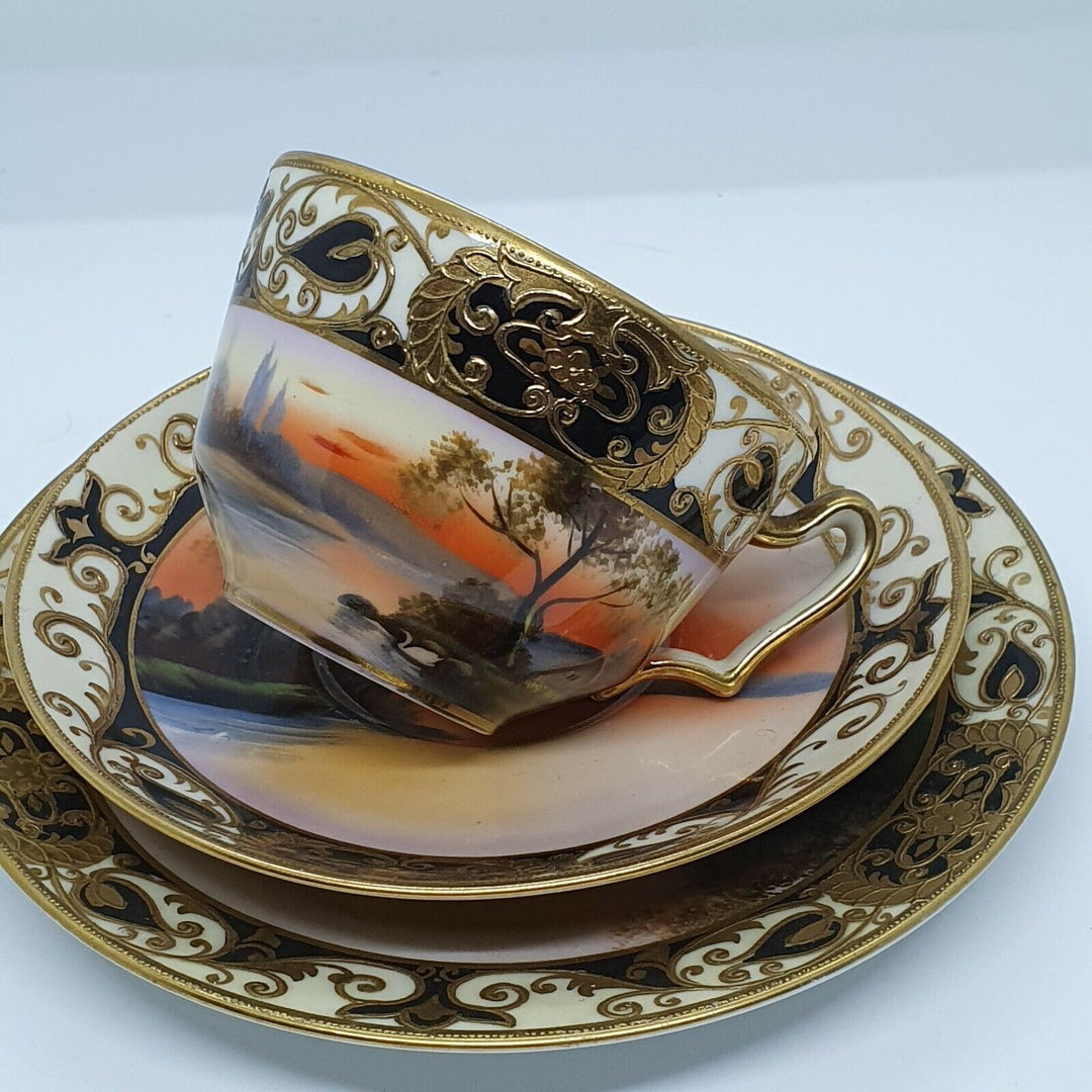 STUNNING HAND PAINTED AND GILD NORITAKE TRIO