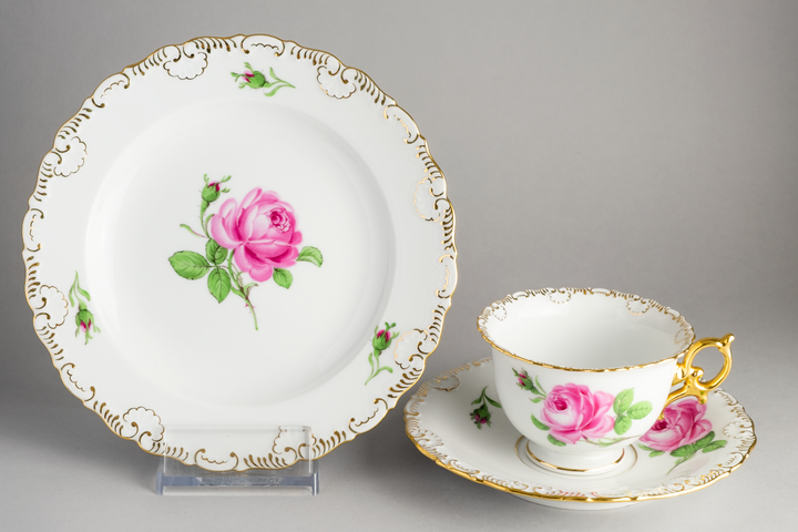 マイセン(Meissen)　カップ・ソーサー・プレート　ピンクローズ　1級品