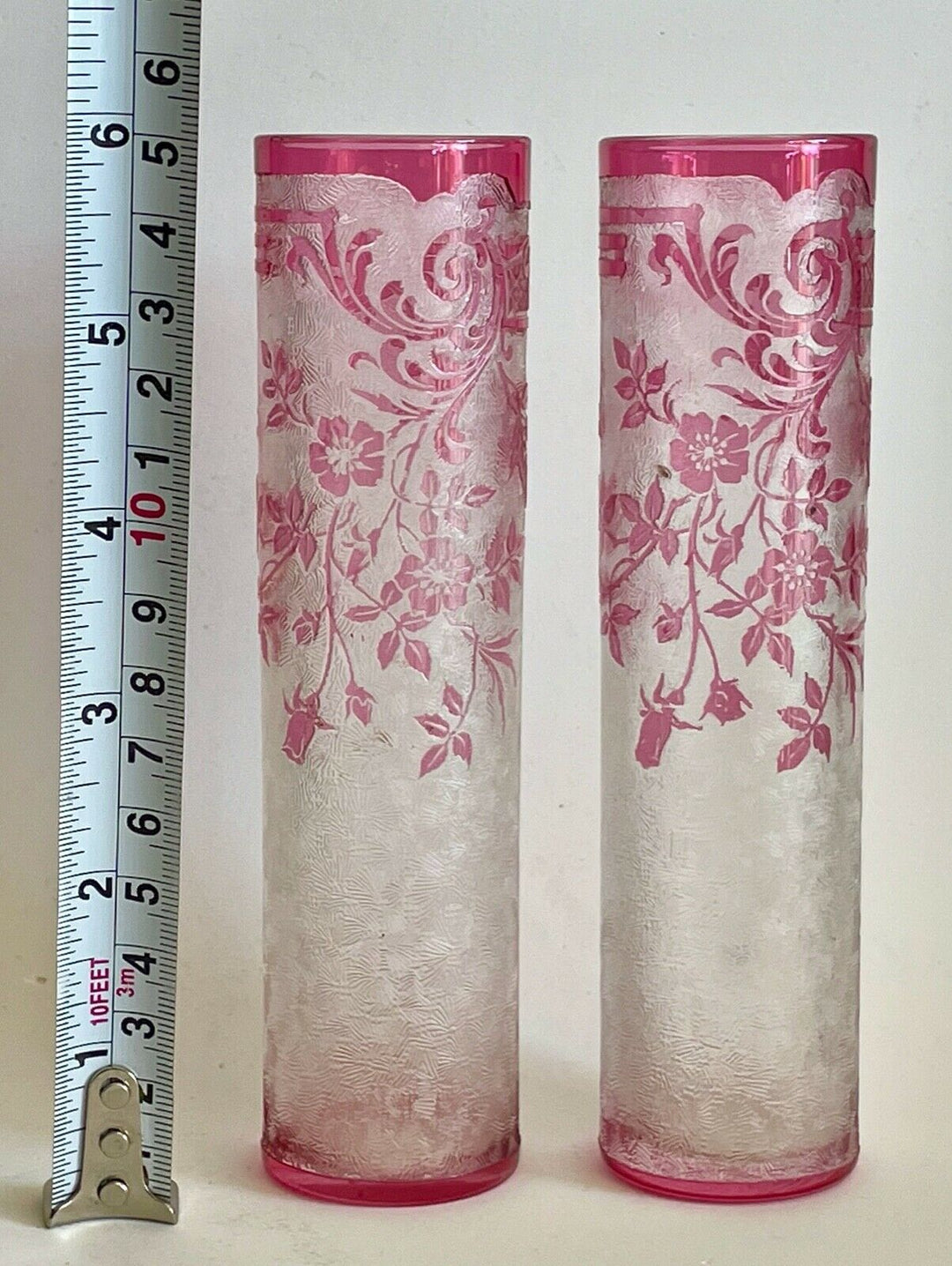 Val Saint Lambert Antique Original crystal Cameo Acid Enamel Vases VSL Baccarat