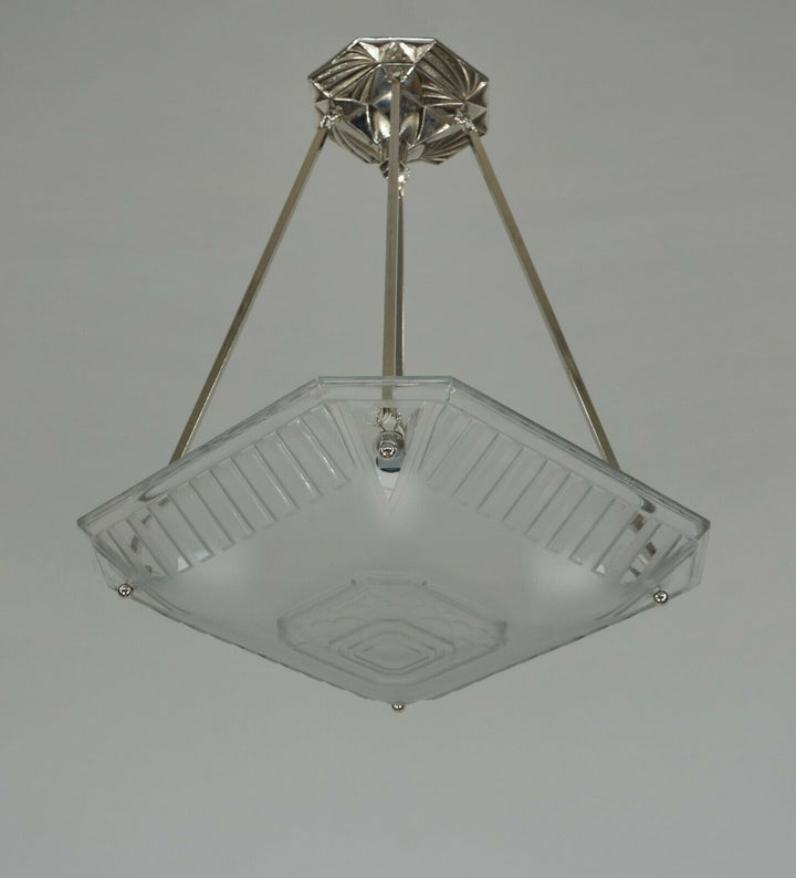 MULLER FRERES & A.BLOCH : FRENCH 1930 ART DECO PENDANT CHANDELIER .. lamp France