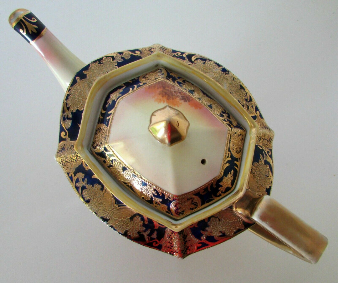 ANTIQUE NORITAKE JAPAN ART DECO CHINA PORCELAIN GILDED SCENIC PAINTED TEA POT
