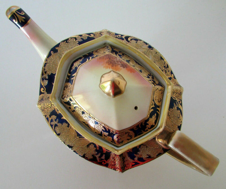 ANTIQUE NORITAKE JAPAN ART DECO CHINA PORCELAIN GILDED SCENIC PAINTED TEA POT