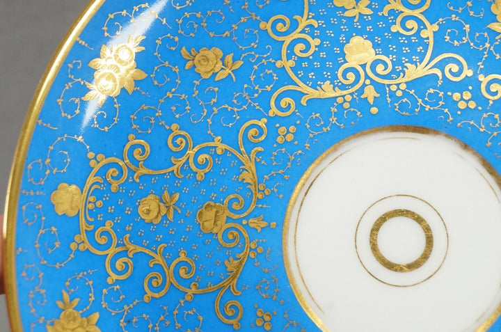 19th Century KPM Berlin Wilhelm I Royal Blue Gold Floral Oversized Cup & Saucer