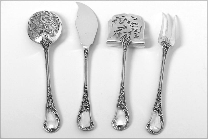 Queille French All Sterling Silver Dessert Hors D'oeuvre Set 4 pc w/box Rococo