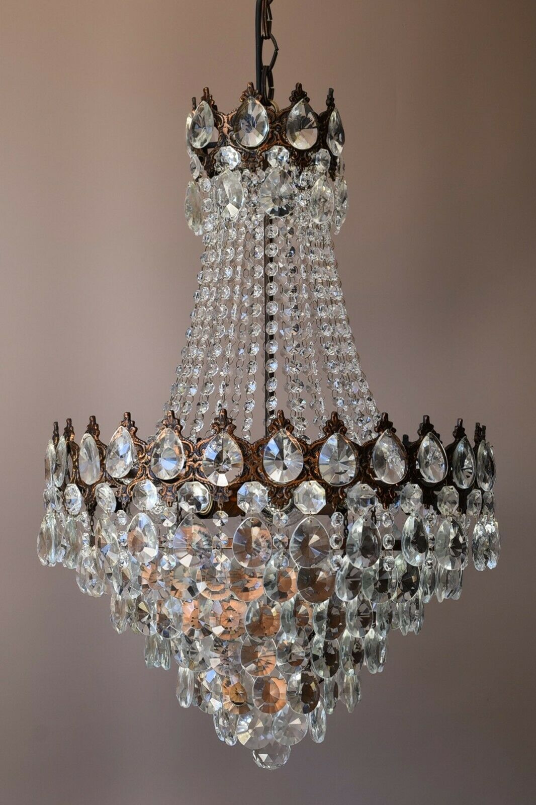 Vintage Crystal Chandelier, Antique Lighting, lamp, Hall pendant for Home Living