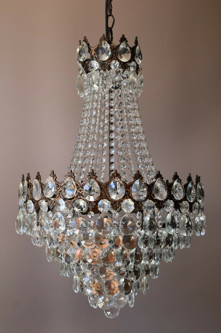 Vintage Crystal Chandelier, Antique Lighting, lamp, Hall pendant for Home Living