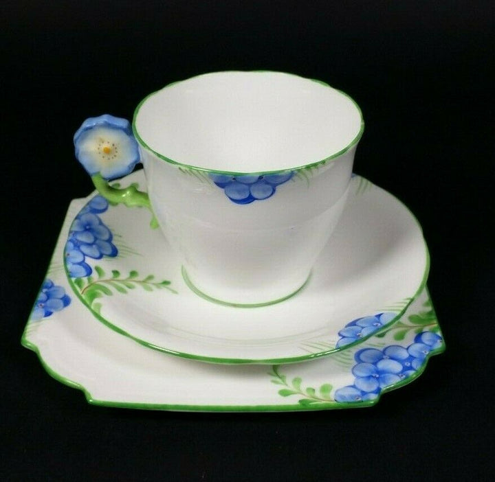Aynsley RARE Flower Handle Tea Cup and Saucer Trio ART DECO Hand Painted