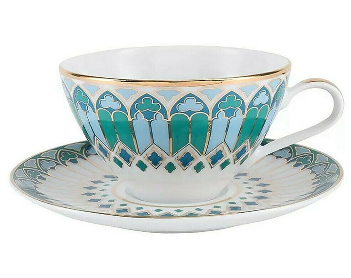 Green Imperial Porcelain Teacup & Saucer, GOTHIC Pattern, LOMONOSOV, LFZ, 230 ml