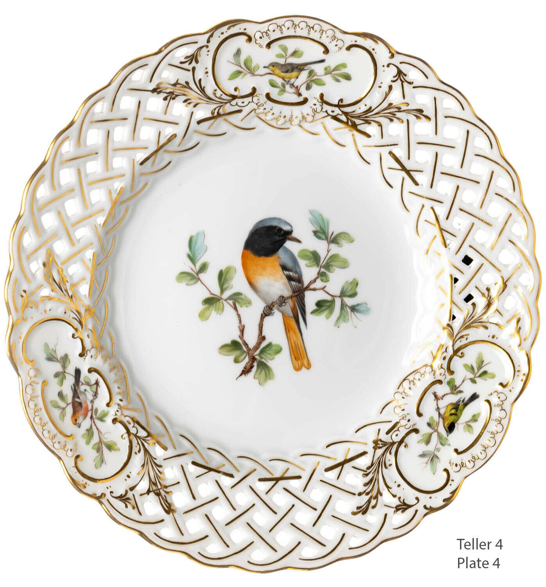 Durchbruchteller Vogel auf Ast Meissen Neuer Ausschnitt 1. Wahl 1850-1924 20,5cm