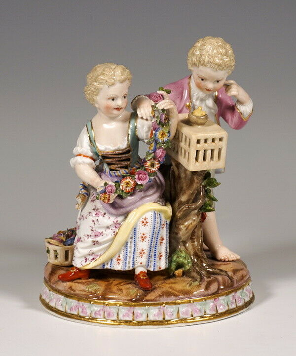 マイセン人形(MEISSEN)四季シリーズより春の寓意「庭師の子供たちと小鳥の巣」