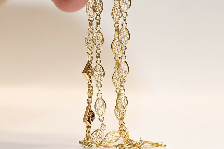 ヴィンテージ 18K ナチュラルダイヤモンドとルビーのネックレス