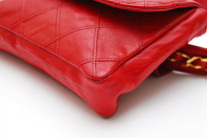 Auth CHANEL Quilted CC Chain Belt Waist Bum Bag Red Leather