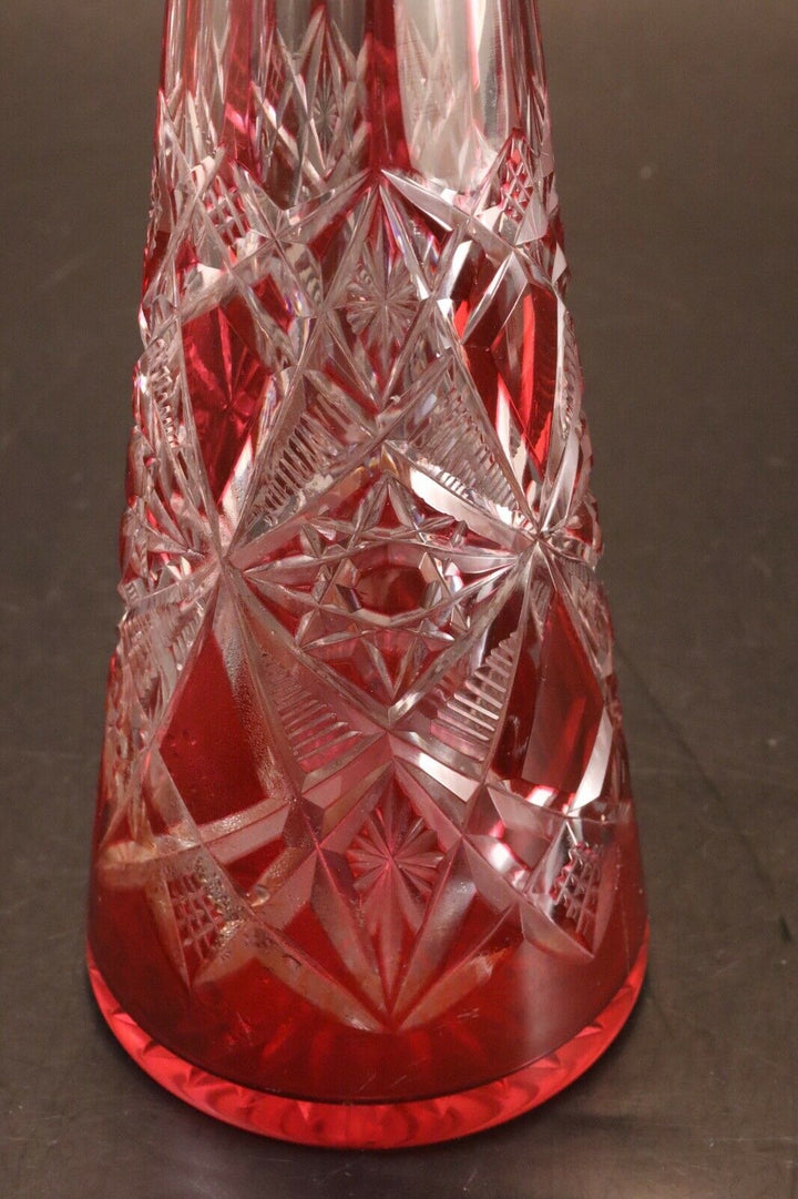 Carafe Baccarat cristal double Overlay taillé Lagny decanter vin du Rhin rubis