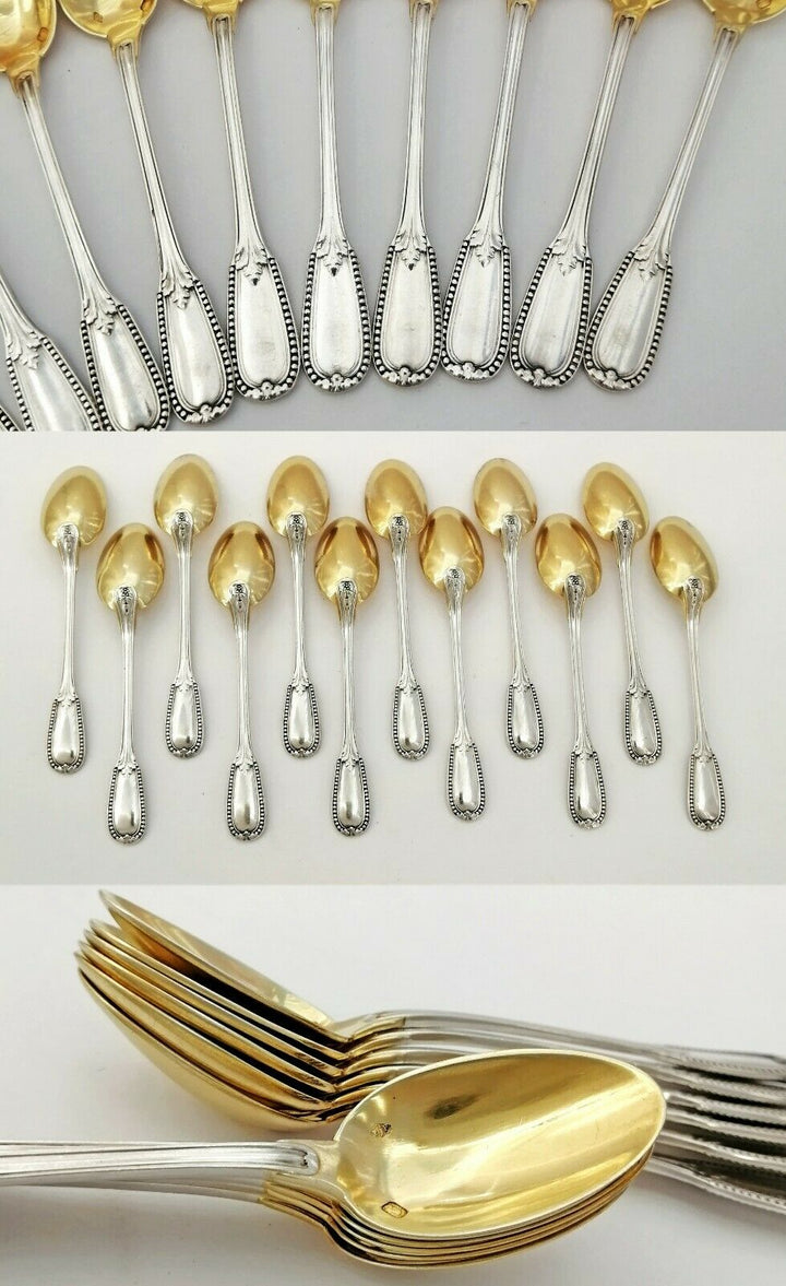Puiforcat: French Sterling Silver & Vermeil Small Coffee, Mocha Spoons - 12pc