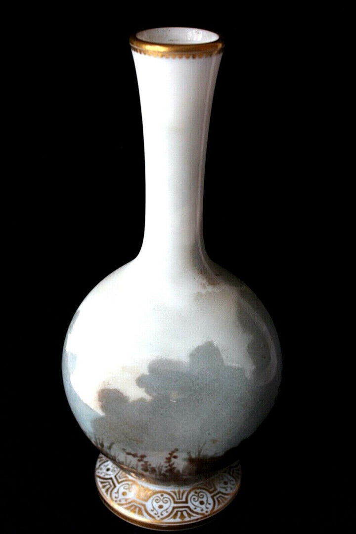 Antique Baccarat opaline glass handpainted figural vase, very rare, c 1880