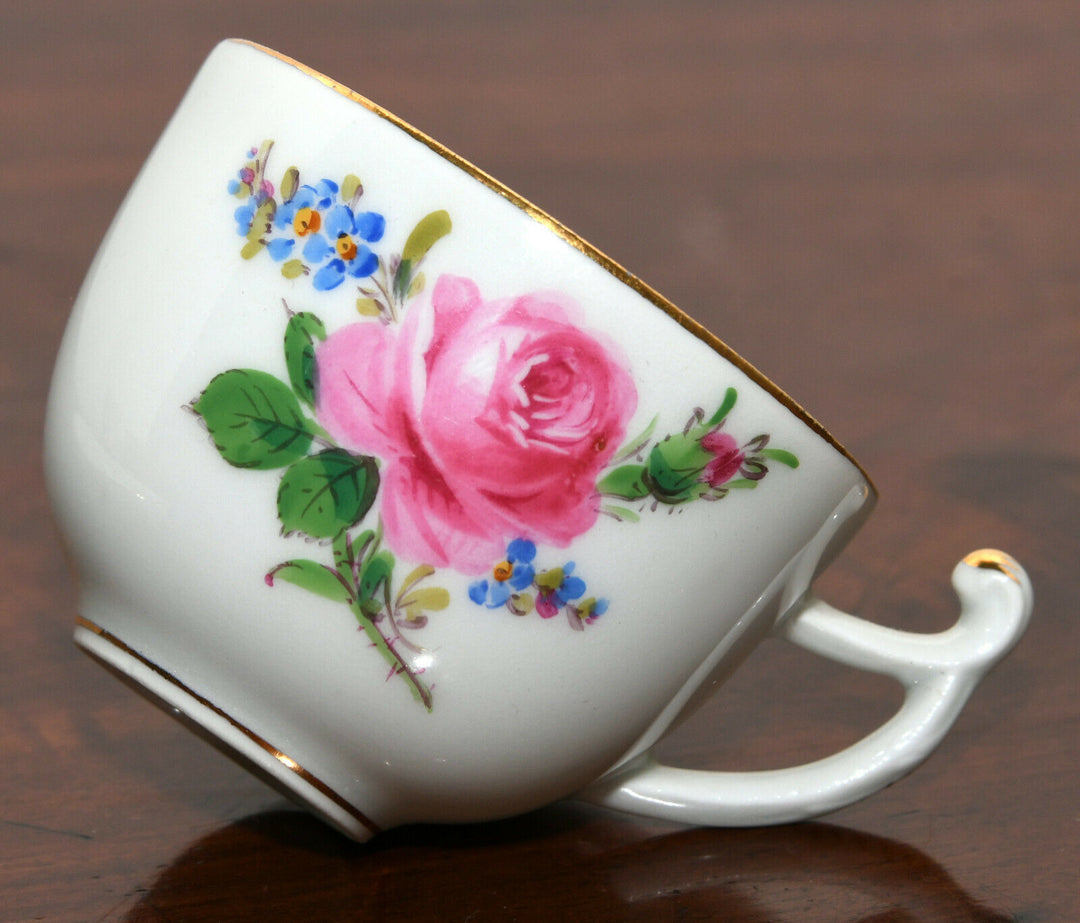 マイセン(Meissen)　モカカップ＆ソーサー　ピンクローズ　勿忘草　クナウフ期