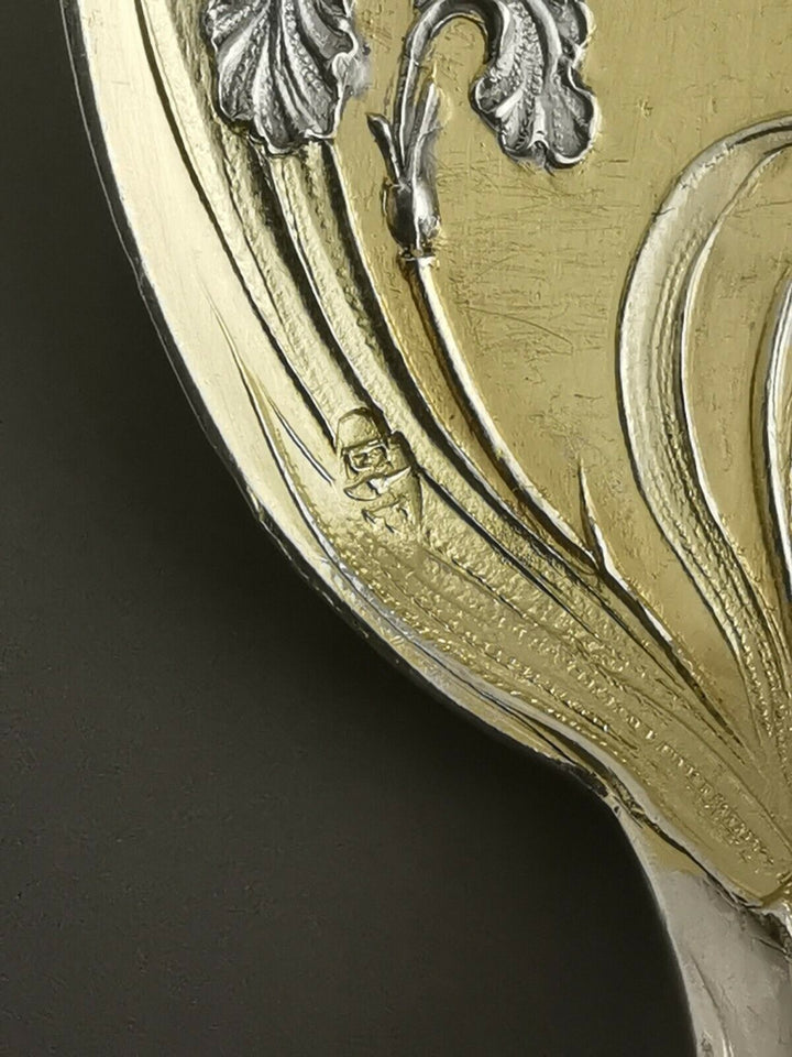 ピュイフォルカ、アールヌーヴォースプーンセット（3個）アイリス模様、スターリング・シルバー