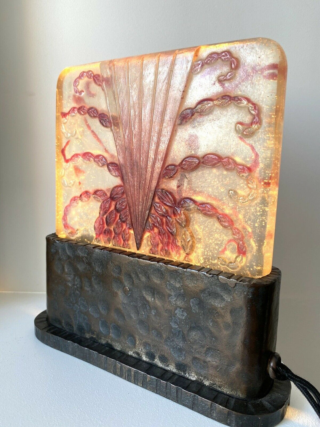 Lampe Veilleuse Algues Blanche Rose Fer Forgé Argy Rousseau Night Lamp Iron Base