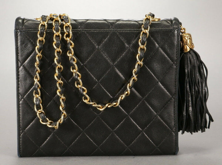 AUTH CHANEL BLACK CLASSIC LAMBSKIN SHOULDER BAG