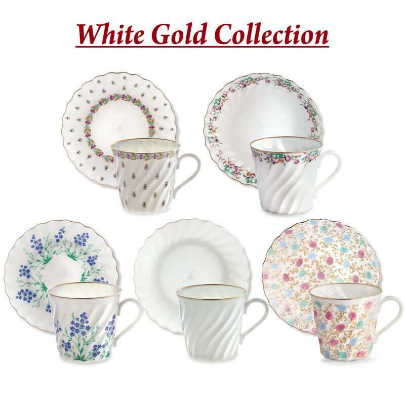 Golden Edge White Bone China Coffee Cup Saucer Imperial Porcelain Lomonosov LFZ
