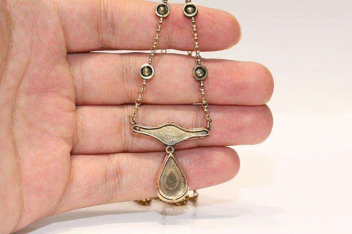 アンティーク ヴィクトリアン 18K 涙のモチーフ ナチュラルダイヤモンドのネックレス