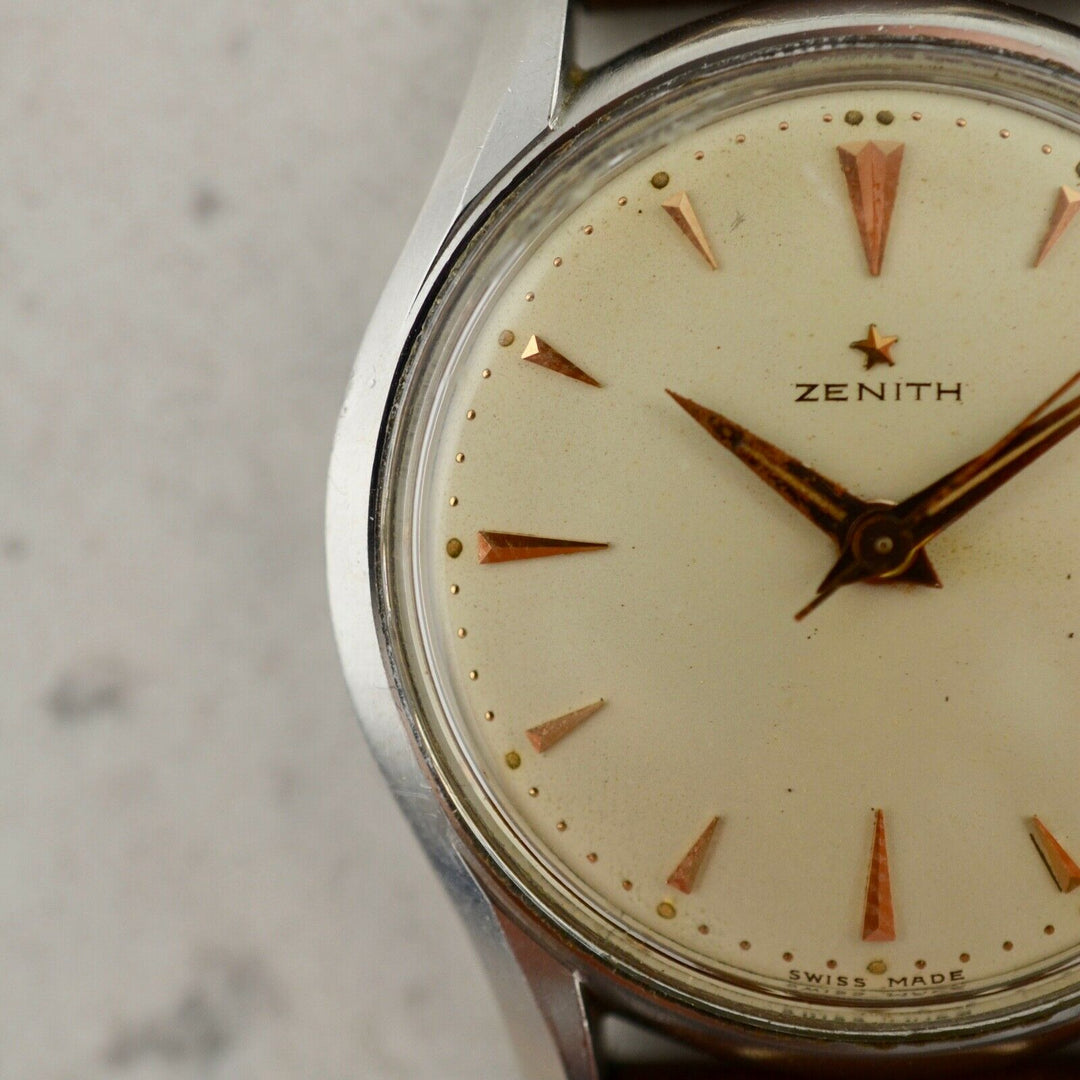 C.1955 Vintage Zenith oversize Calatrava rose gold watch cal.120 in steel
