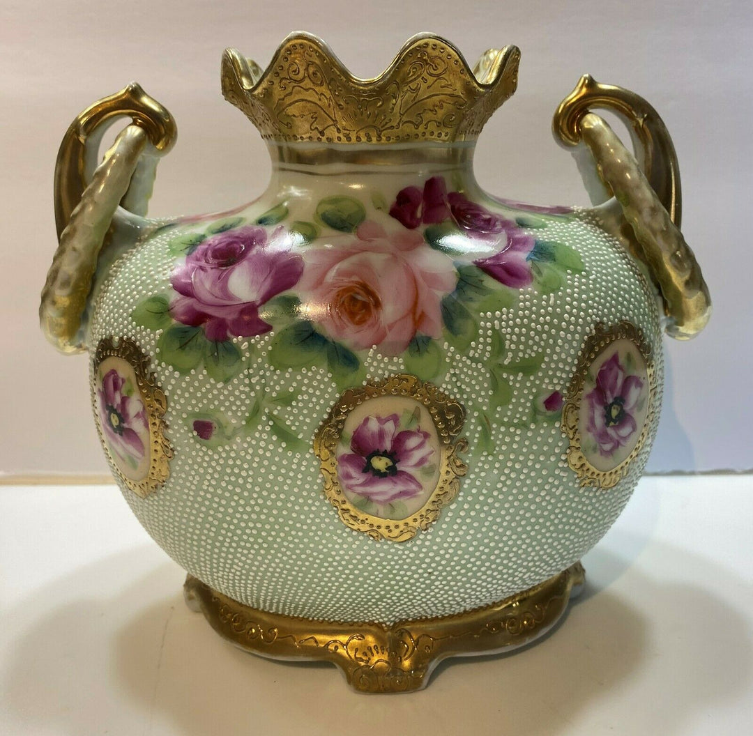オールドノリタケ　メイプルリーフ印　ピンクローズの花瓶
